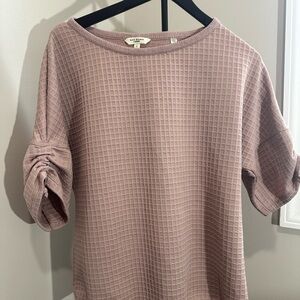 Max Studio Mauve Waffle-Knit Short Sleeve Top